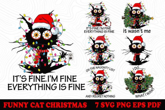 Funny Cat Christmas SVG PNG Bundle